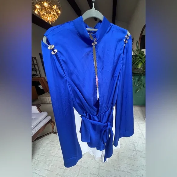 Honey Birdette Sapphire Blue Satin Romper - Picture 5 of 10